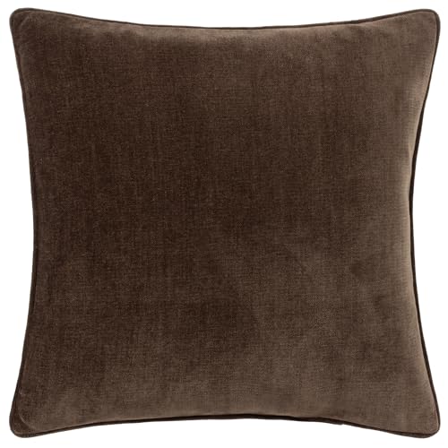 Furn Yard Heavy Chenille Cushion Cover – Luxury Soft Velvet Piped Decorative Case (Brown - 50x50cm)