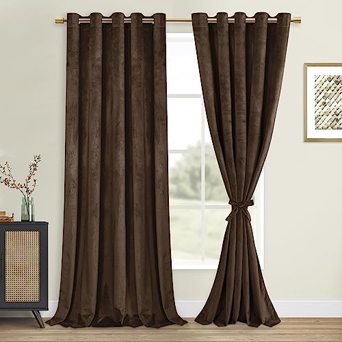 DWCN Extra Wide Velvet Curtains - Luxury Blackout Refresh Bundleable Heavy Duty Thermal Insulated Grommet Window Panels for Bedroom/Living Room Backdrop Decor, W60 x L96, Dark Brown, Set of 2