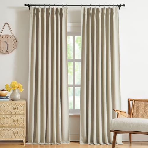 "WEST LAKE Sand Pinch Pleated Full Blackout Curtain Panels 108 Inches Length,French Pleat Linen Blended Room Darkening Drapes,Modern Window Treatment for Bedroom Living Room,40"" Wx108 L(Pack of 2)"