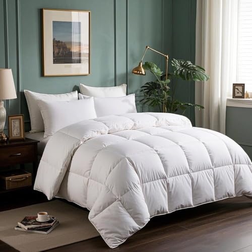Serta Goose Feathers Down Fiber Comforter Queen Size Duvet Insert,100% Cotton, Hotel Luxury Hypoallergenic Comforter 80oz Extra Warmth 90 x 90 in White
