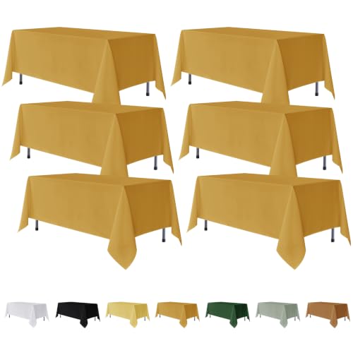 Fitable 6 Pack Gold Rectangle Table Clothes - 70 x 108 Inch - Wrinkle and Stain Resistant Fabric Tablecloths, Washable Polyester Table Covers for Wedding Party Banquet Formal Events Fall Thanksgiving