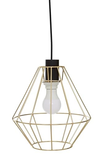Premier Housewares Champagne Gold Cage Pendant Light Industrial Iron Ceiling Fixture Chandelier Style Large Ceiling Light Metal Pendant Light For Hallway 26 x 128 x 26 cm