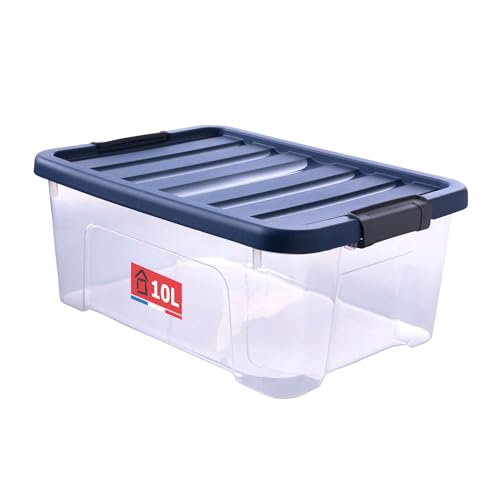 Sundis Wave Box Storage Box with Lid, 10 L, with Clips, Transparent Plastic, Stackable, Ideal for Bedroom, Walk-in Wardrobe, Shoes, Office, DIY