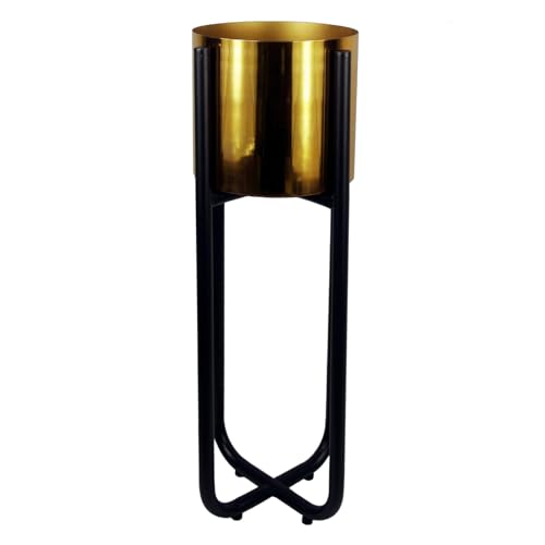 Botanik Tall Black Stand with Gold Metal Planter 62cm x 18cm