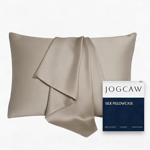 Jogcaw Silk Pillowcase for Hair and Skin, Soft Breathable Smooth Cooling Mulberry Silk Pillow Case, Both Sides Grade 6A Silk Pillow Covers with Hidden Zipper (Taupe-1pc, Standard)