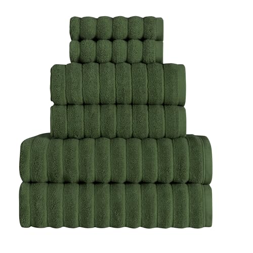 Tedeman Cloud Collection 6-Piece Towel Set - Turkish Towels, 550 GSM Plush, Highly Absorbent, Hotel & Spa Quality, 2 Bath Towels + 2 Hand Towels + 2 Kitchen Towels (Olive Grove, Set of 6 Towels)