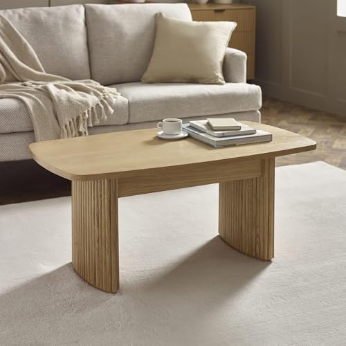 Julian Bowen Louis Coffee Table - Oak Effect Compact Centre Table with Fluted Wooden Legs for Living Room, Modern & Contemporary Design - 40 x 90 x 50cm