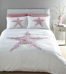 Portfollio Star Bright Duvet Cover Set Bed Linen, Polyester, Pink, King