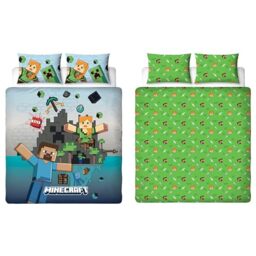Minecraft Officially Licensed Movie Double Duvet Cover Set - Reversible Level Design Duvet Cover Set 2 Sided Includes Matching Pillowcases - Double Set