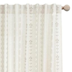 Neutral Farmhouse Curtains for Living Room 84 Inches Long,Taupe Cream Boho Light Filtering Sheer Patterned Modern Beautiful Linen Curtains with Floral Pattern Design Dining Room 84 Length 2 Panels Set