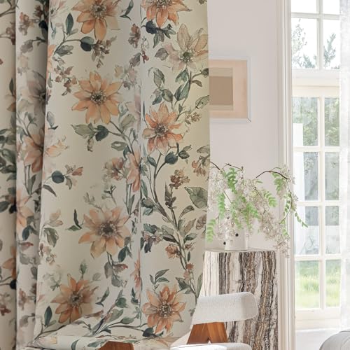 SUOUO Vintage Floral Blackout Curtains for Bedroom 96 inches Long 2 Panels Patterned Room Darkening Window Drapes for Living Room