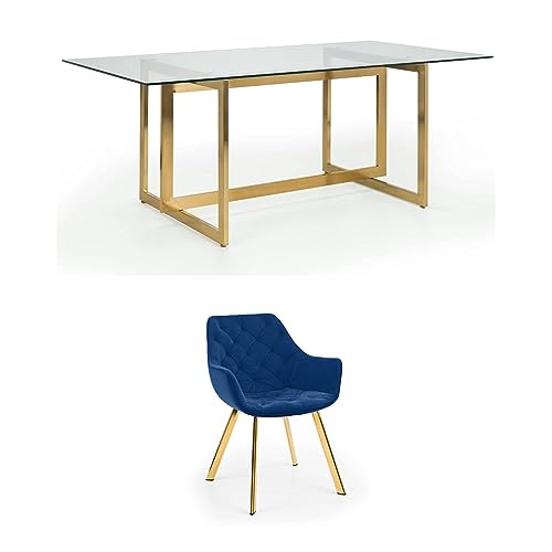 Julian Bowen Set of Minori Rectangular Table and 6 Blue Lorenzo Chairs