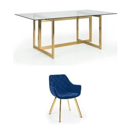 Julian Bowen Set of Minori Rectangular Table and 6 Blue Lorenzo Chairs
