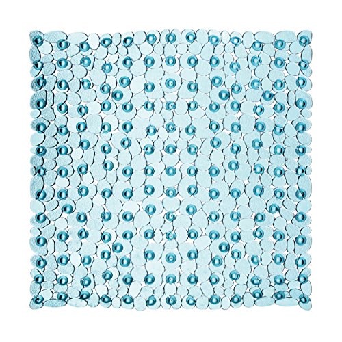 Premier Housewares Bath Mats PVC Non Slip Blue Bath Mat With Suction Grips Stylish Design Square Shaped Mats For Bathroom With Pebble Design 1 x 54 x 54