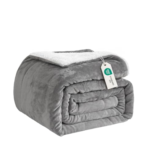 Good Nite Sherpa Fleece Throw Blanket for Sofa, Grey, 130x150cm - Cosy Reversible Design, Soft Fluffy Comfort for Sofa, Bed, Lounging, Naps, Study and Outdoor Use, Ideal for All Seasons