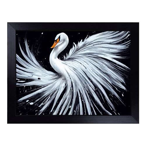 Lap Tray with Bean Bag Cushion, Splashed Swan Abstract - Handmade in the UK, Raised Wooden Edge, Padded Cushion, Heat-Resistant Wipe-Clean Surface, for Meals, Laptops and Crafts