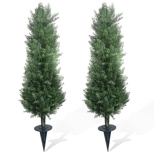 GarveeHome 90 cm Artificial Cypress Set of 2 with Ground Spike, UV-Protected Plastic Artificial Plant, Evergreen for Living Room, Front Door, Entrance, Patio, Balcony, Office, Christmas Decoration