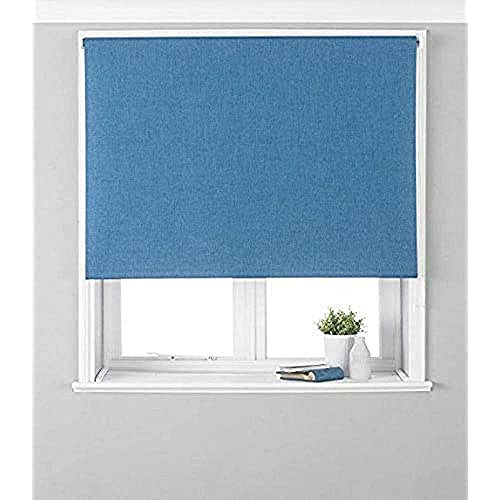 "Eclipse Blackout Roller Blind - Denim Blue - Ready Made (Fittings Included) - Temperature Control - Adjustable - 100% Polyester - 91cm width x 162cm drop (36"" x 64"" inches) - Made by Riva"