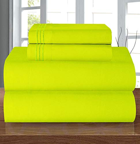 Elegant Comfort Wrinkle Resistant Coziest Bedding Set, All Around Elastic Fitted Sheet, Deep Pocket up to 16 inch, Microfiber, Lime, Twin/Twin XL