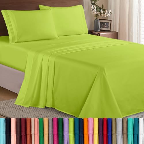 Elegant Comfort Wrinkle Resistant Coziest Bedding Set, All Around Elastic Fitted Sheet, Deep Pocket up to 16 inch, Microfiber, Lime, Twin/Twin XL