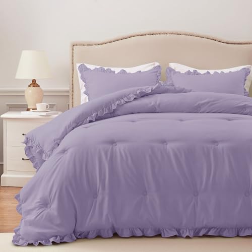 HARBOREST King Comforter & Pillow Shams - Lavender, Fluffy King Size Bedding for All Seasons, Shabby Chic 3-Piece Set