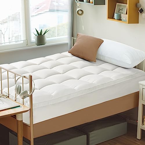 Twin XL Mattress Topper Dorm Bedding - College Essential Single Bed Cooling Mattress Pad Cover Extra Thick Protector with 8-21 Deep Pocket (White)