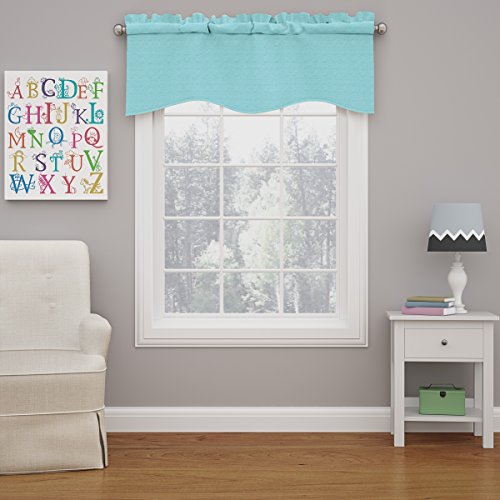"Eclipse Modern Scalloped Valance Rod Pocket Window Curtain for Kitchen or Bathroom, Polyester, Pool, 42"" W x 18"" L (Pack of 1)"
