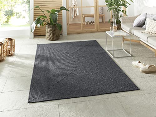 NORTHRUGS Trenzado Indoor & Outdoor Rug Weatherproof Easy Care Handmade Look for Indoor and Outdoor Use Woven Outdoor Rug Runner for Balcony, Patio, Living Room, Garden - Dark Grey, 80 x 150 cm