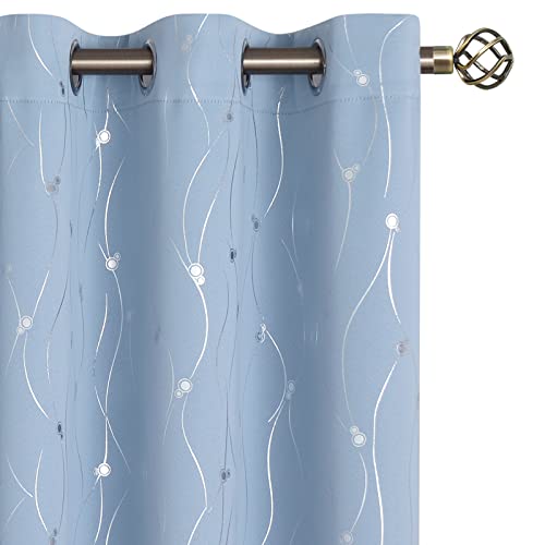 BGment Room Darkening Curtains 84 Inches Long, Grommet Thermal Insulated Blackout Curtains with Wave Line and Dots Printed for Bedroom, 2 Panels, Each 38 x 84 Inch, Light Blue