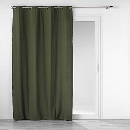 Douceur d'Intérieur Eyelet Curtains 140 x 240 cm Recycled Cotton Plain Mikralin Khaki