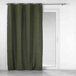 Douceur d'Intérieur Eyelet Curtains 140 x 240 cm Recycled Cotton Plain Mikralin Khaki