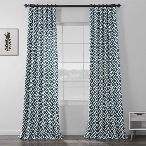 HPD Half Price Drapes Printed Cotton Curtain (1 Panel), Martinique Blue, 50 X 96
