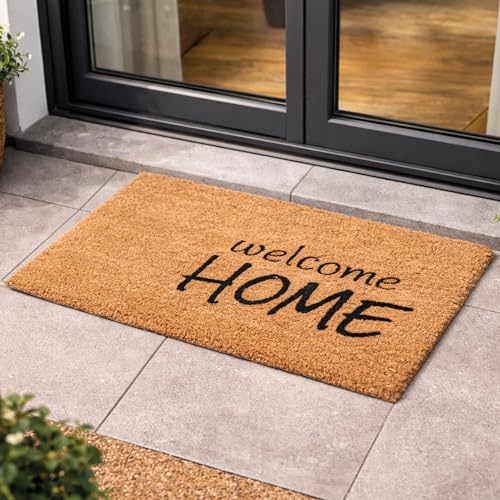Carpido Coconut Doormat Welcome Home Design - Clean Run 40 x 60 cm - Indoor Door Mat - Antibacterial Coconut Mat - Natural Material