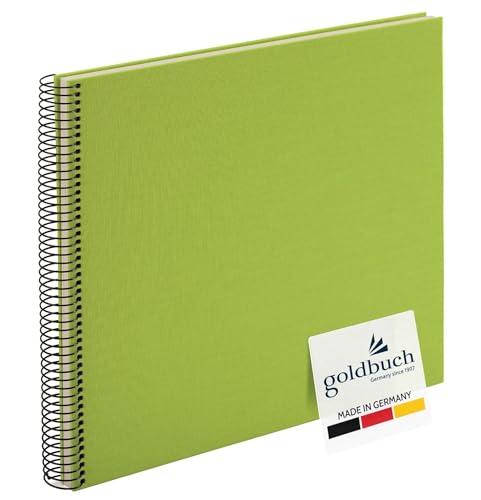 goldbuch Bella Vista 25 362 Spiral Photo Album 35 x 30 x 1.5 cm Diameter 2.8 cm Photo Album 40 White Pages Linen Photo Book for Pictures and Photos to Stick in Green
