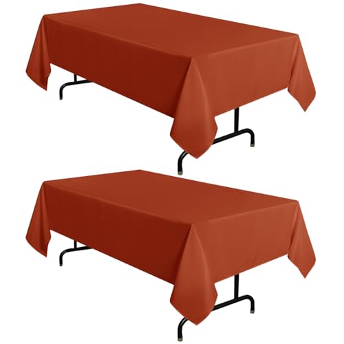 sancua 2 Pack Fall Tablecloth 60 x 102 Inch Rust, Rectangle Thanksgiving Burnt Orange Table Cloth for 6 Feet Tables - Stain and Wrinkle Resistant Washable Polyester Table Cover for Dining Parties