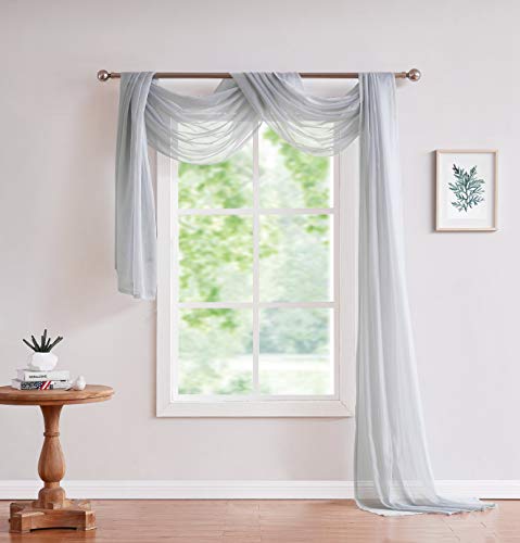 LinenZone Silver Window Scarf in 360 Inch Size. (Amazing 55 x 360, Silver) - Use Window Valance Scarves as Canopy Bed or Backdrop Curtains, Curtain Scarf, Wedding Draping or Sheer Fabric for Draping.