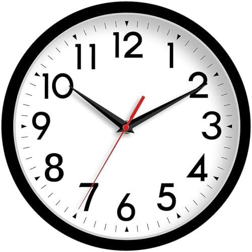 DAXSMY Wall Clock, Analog Clock 10 Inch, Silent Non-Ticking Wall Clocks Battery Operated Decorative for Kitchen, Office, Outdoor, Bedroom, Bathroom, Living Room, School, Classroom(Black)