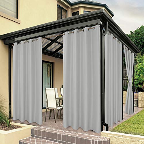 BONZER Waterproof Indoor/Outdoor Curtains for Patio - Thick Privacy Grommet Curtains for Bedroom, Living Room, Porch, Pergola, Cabana, 1 Panel, 84W x 120L inch, Silver