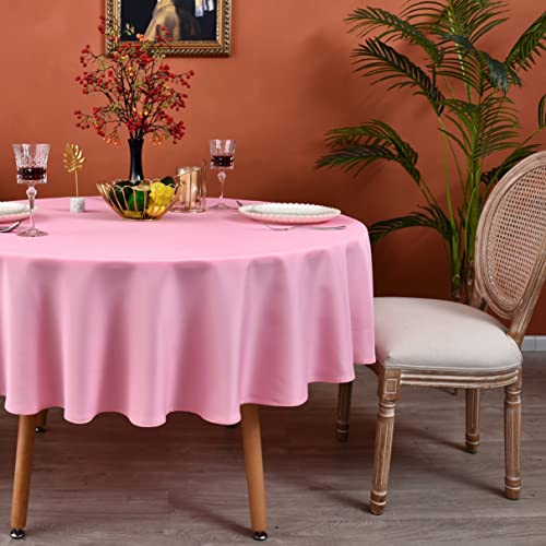 MEANMOY Pink Round Tablecloth 48 Inch Water Resistant Table Cloth - 210 GSM Solid Washable Stain Resistant Circle Table Cloth Cover Wrinkle Free Wipe Clean Polyester for Wedding, Party, Banquet