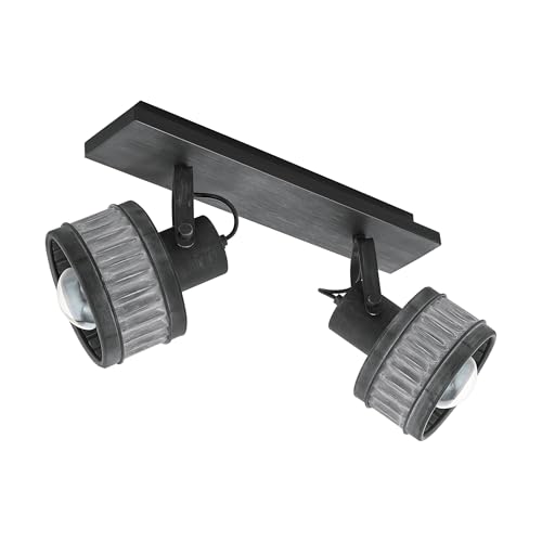 EGLO Ceiling Light Turrock, 2 Light Vintage and Industrial Style Lighting Made of Black Metal with Grey Patina, Living Room and Bedroom Spotlights, E27 Socket