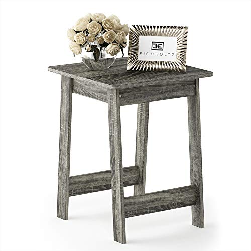 Furinno BEGINNING Side Table, Square End Table with H-Legs, Night Stand, Bedside Table, for Living Room, Bedroom, French Oak