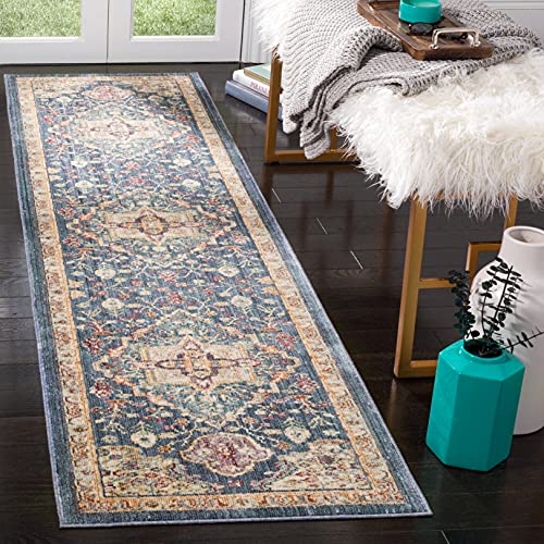 Safavieh Traditional Indoor Woven Runner Area Rug, Illusion Collection, ILL707, in Blue / Purple, 69 X 244 cm for Living Room, Bedroom or Any Indoor Space