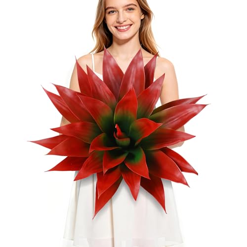 Wertuirk Artificial Agave Plant - UV Resistant Realistic Fake Outdoor Plants, Low Maintenance Indoor/Outdoor D??cor for Home, Garden, Patio (Red, Extra Large)