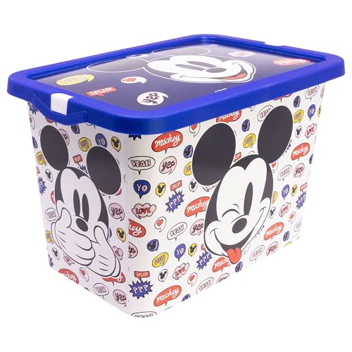 Stor Kids Storage Box Mickey Mouse with Click Closure 7 Litres - Multi-Purpose Plastic Organiser for Toys and Children's Room