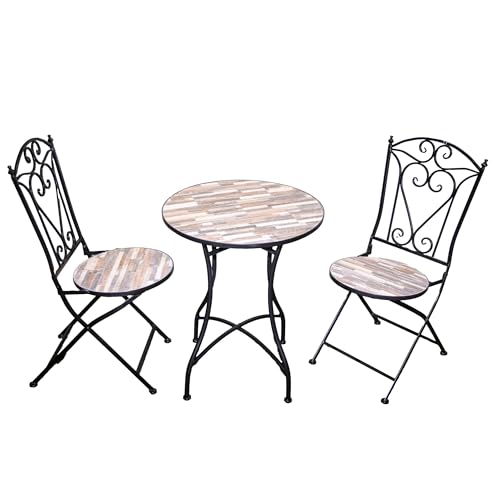 Mosaic Bistro Set 3 Pieces - 2 Folding Chairs and Round Table 60cm Oasis Metal Outdoor Garden Furniture Set for Balcony, Terrace, Porch, Outdoor Dining