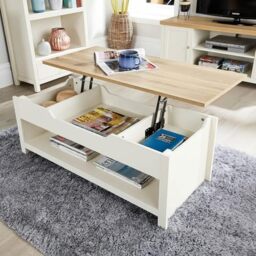 Home Source Avon Lift Up Coffee Table with Hidden Storage – Sonoma Oak Top, Drawer & Shelf - 105W x 47D x 40H cm - Rising Coffee Table