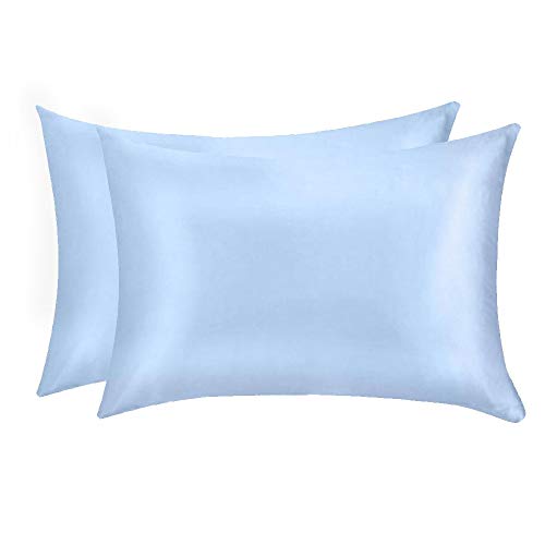 Jocoku 100% Mulberry Silk Pillowcases Set of 2 for Hair and Skin and Super Soft and Breathable King Size Nature Silk Pillowcases (King, Blue)