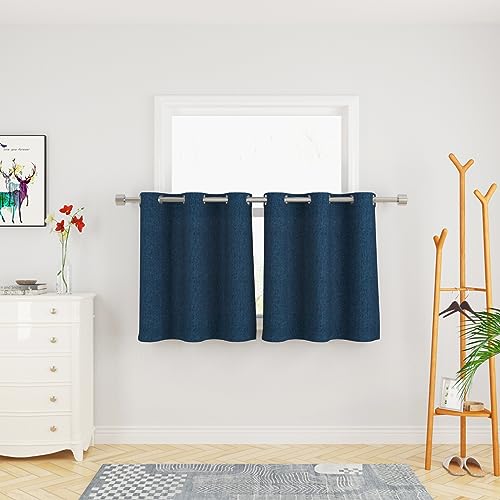 "UPOPO 24"" Navy Blue Linen Tier Curtains (Pack of 2) - Semi-Sheer, Grommet Top, Kitchen, Bathroom, Bedroom"