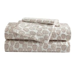 Eddie Bauer - Twin Sheets, Cotton Flannel Bedding Set, Brushed for Extra Softness, Cozy Home Decor (Little Creek Pine Cone Beige, Twin)