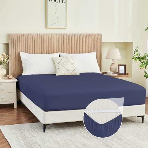 Yuurom Full Fitted Sheet Only, Ultra Soft Brushed Microfiber Hotel Quality Bottom Sheet, Deep Pocket Fits 8-14 inches Mattresses, Luxury Durable Sheets for Full Size Bed, Estate Blue